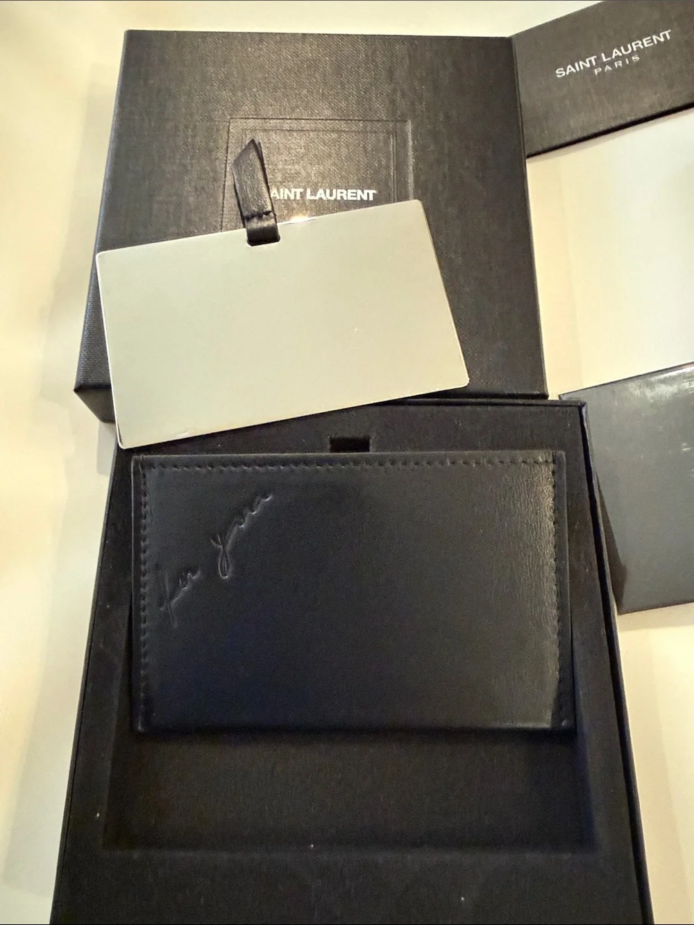 Saint Laurent Black Leather Key & Card Holder with Saint Laurent Box